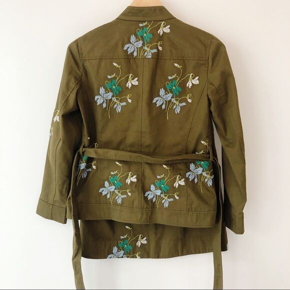 ANN TAYLOR Embroidered Floral Safari Jacket Skirt Blazer Coordinating Set Green - Picture 4 of 7